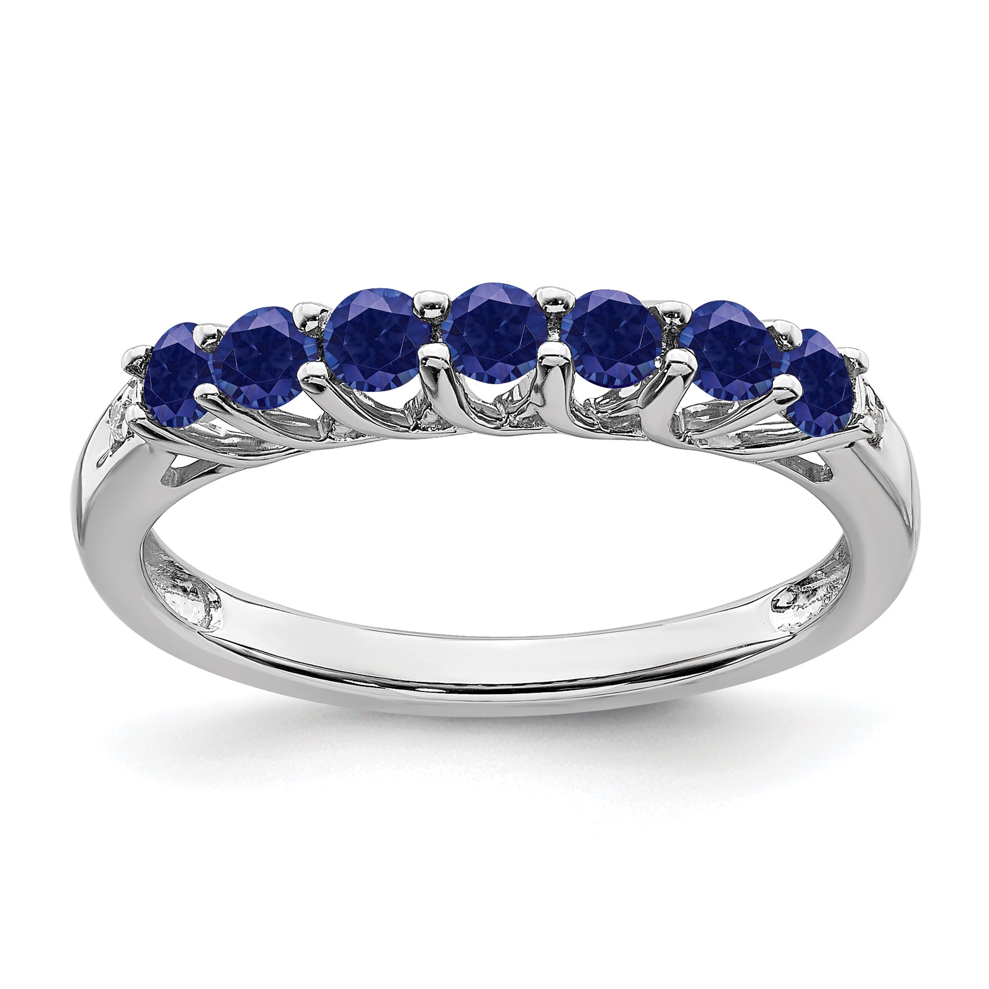 10k White Gold Created Sapphire and Diamond 7-stone Ring Main image