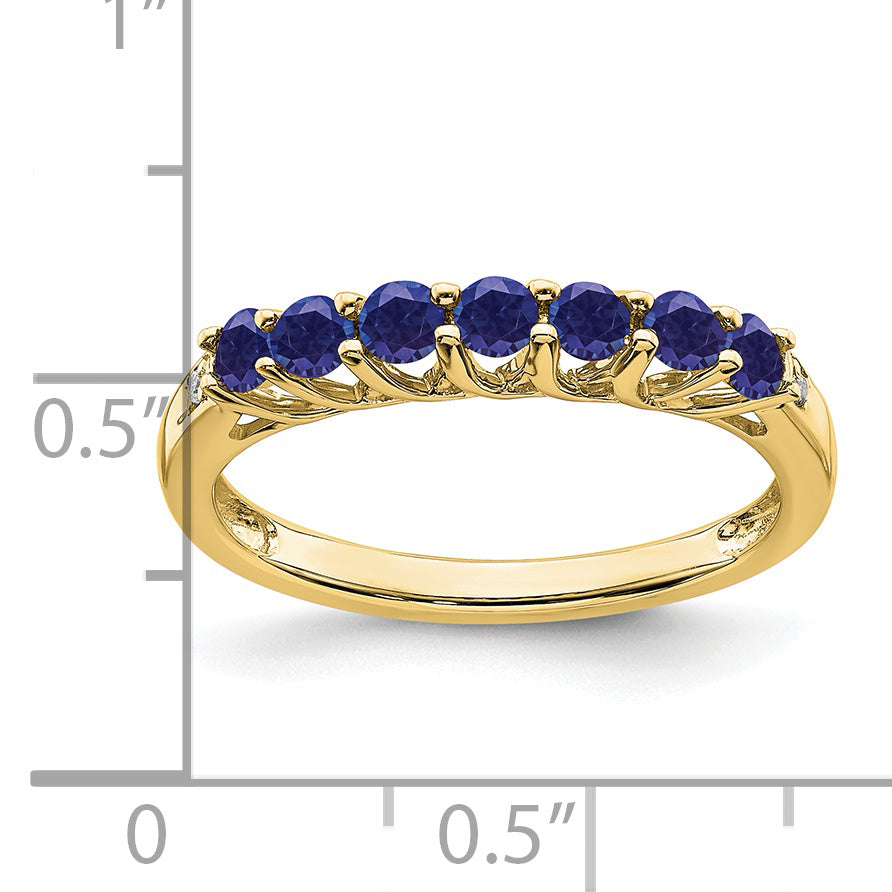 10k Created Sapphire and Diamond 7-stone Ring Secondary image