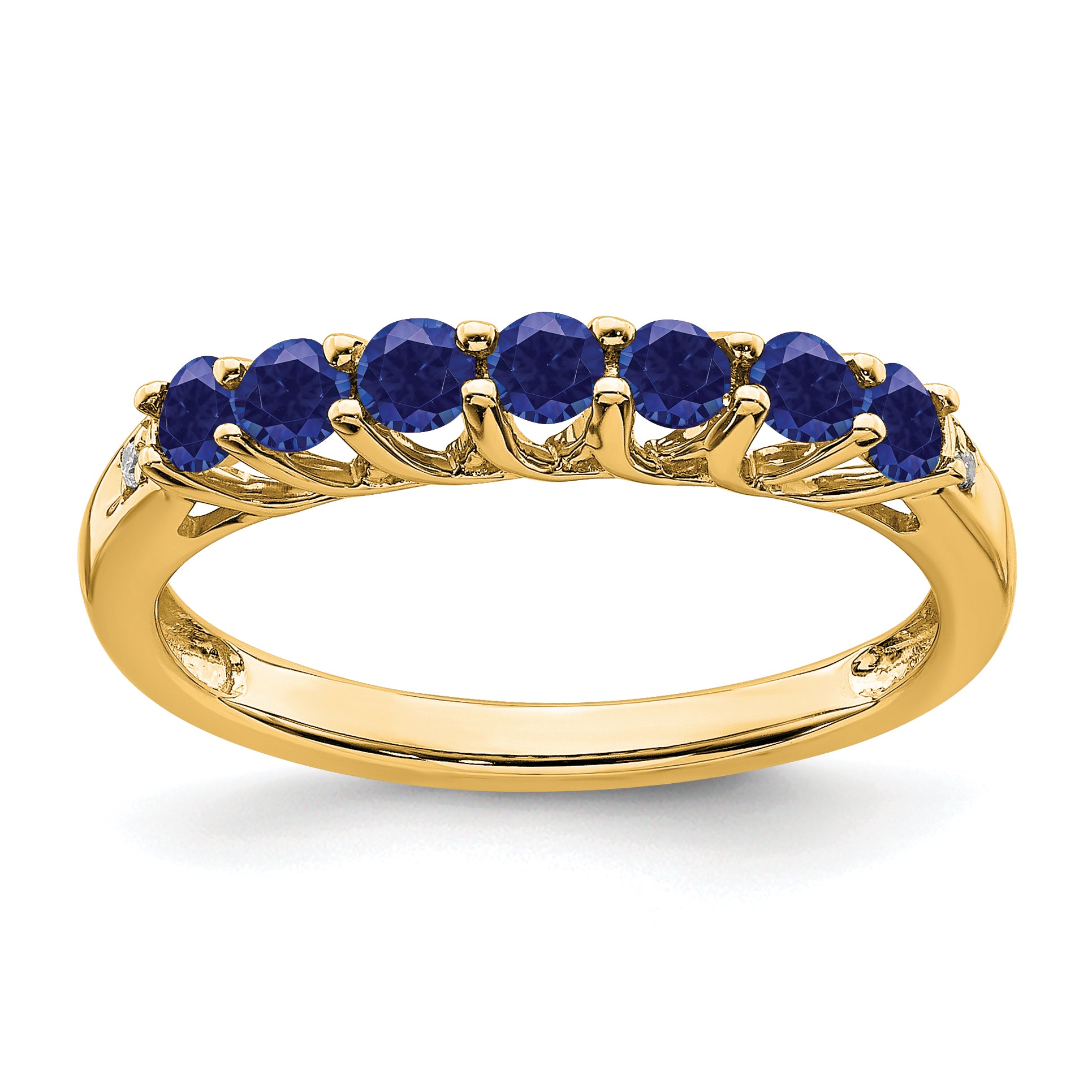 10k Created Sapphire and Diamond 7-stone Ring Main image
