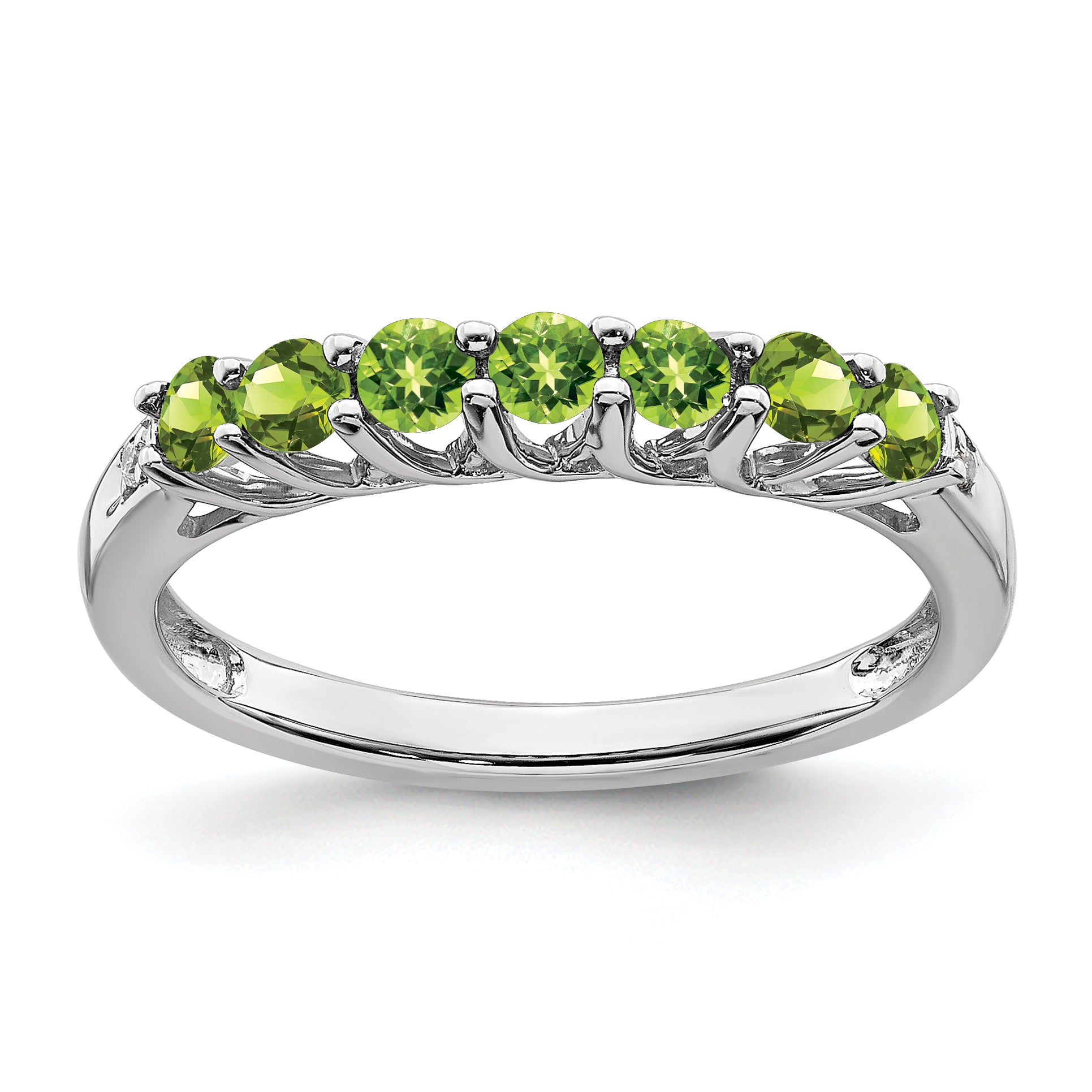 10k White Gold Peridot and Diamond 7-stone Ring Main image