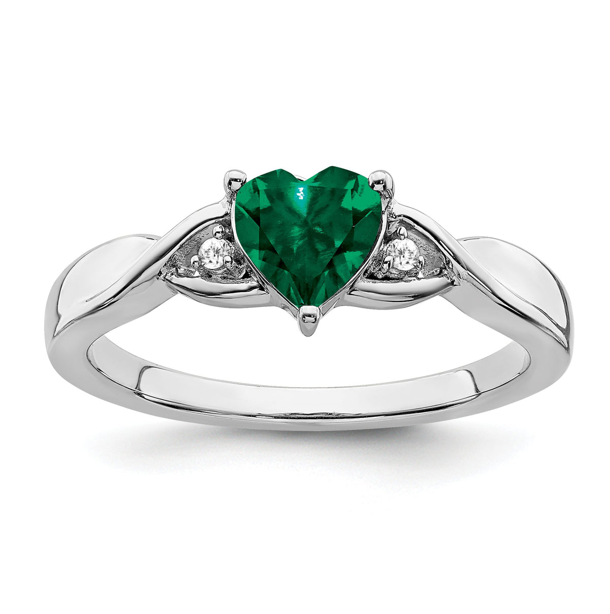 Created Emerald & Diamond Ring in Sterling Silver (0.02 ct. tw.), Size 6–8 - Sophia Jewelers Main image