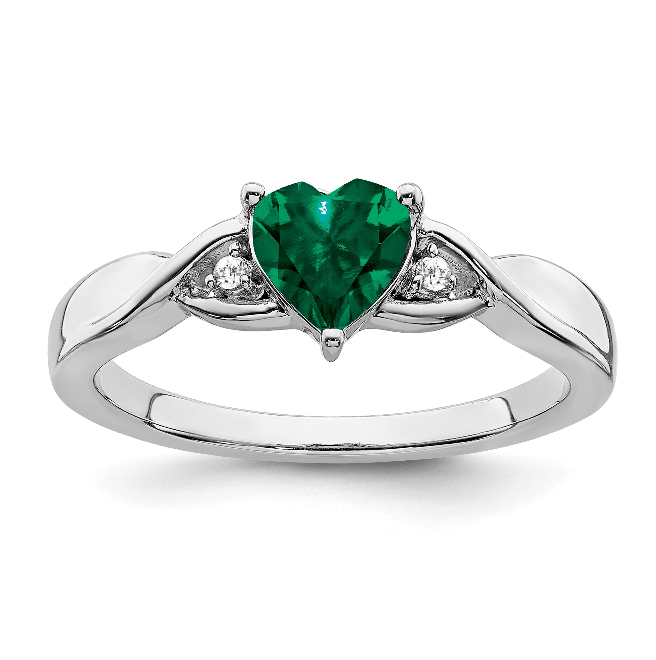 Sterling Silver Rhodium-plated Created Emerald and Diamond Ring Main image