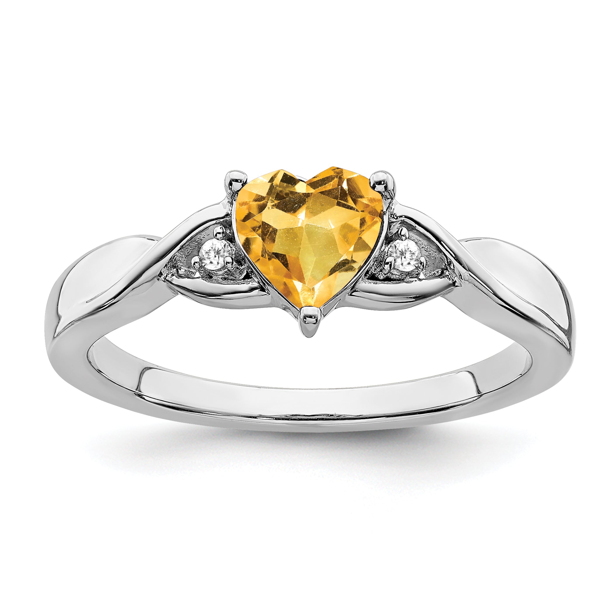 Sterling Silver Rhodium-plated Citrine and Diamond Ring Main image
