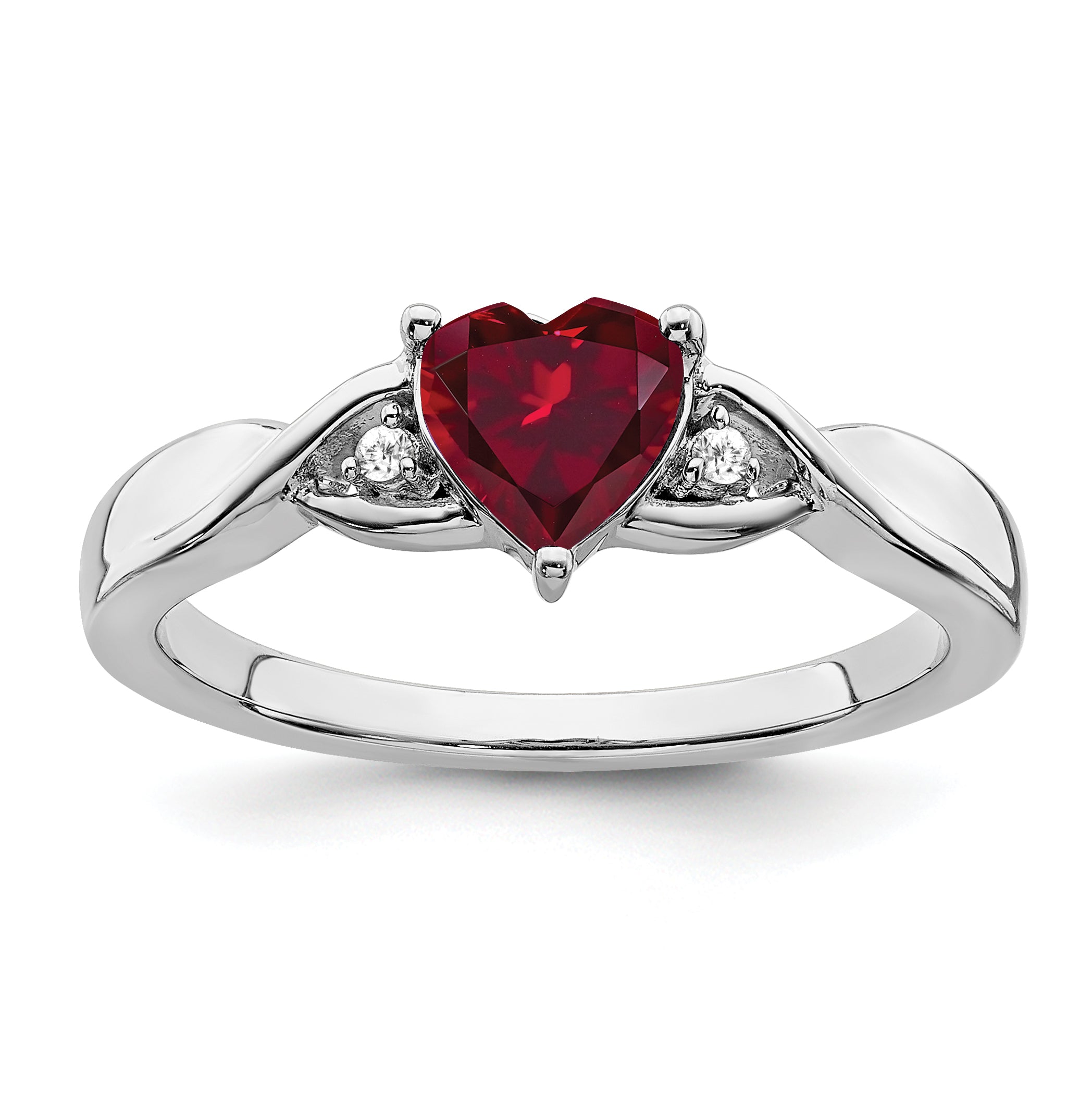 Sterling Silver Rhodium-plated Created Ruby and Diamond Ring Main image