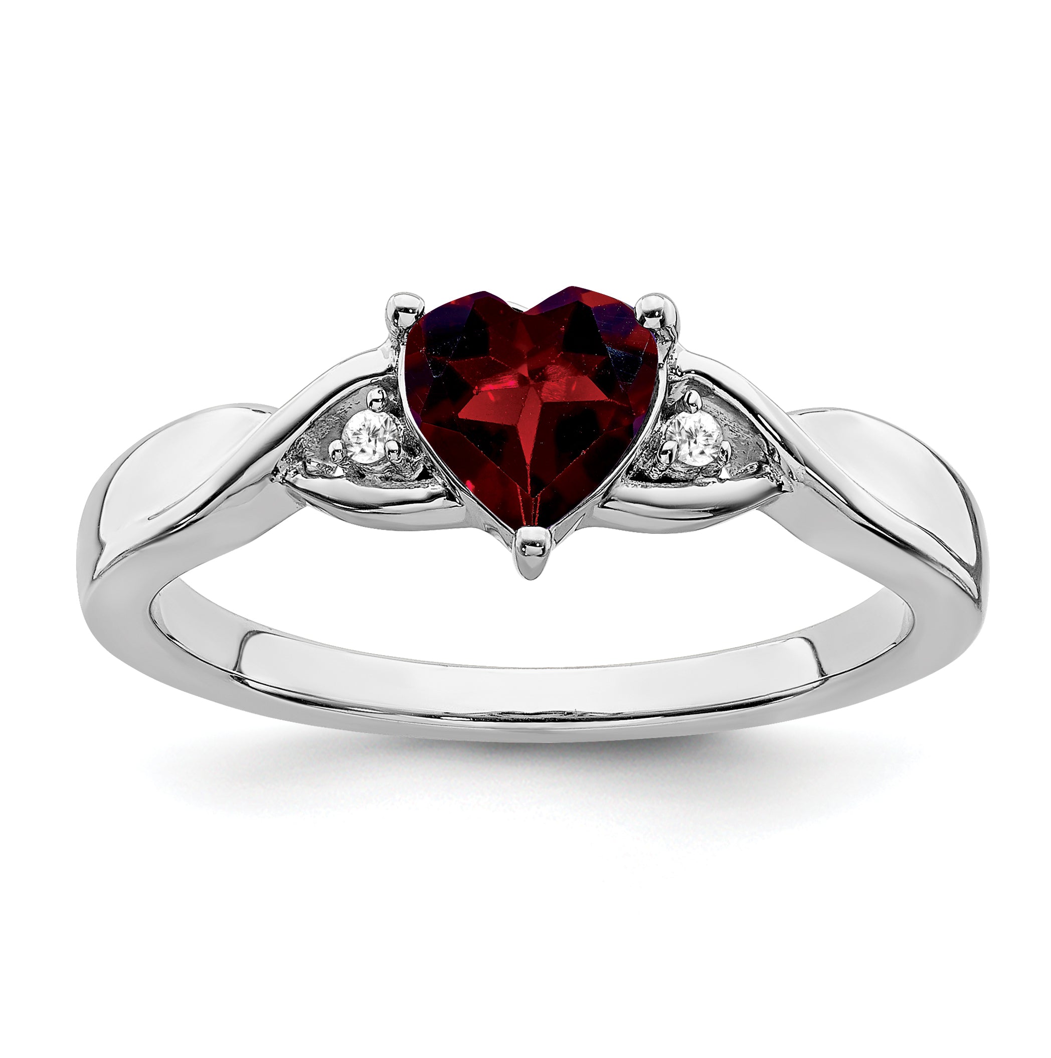 Sterling Silver Rhodium-plated Garnet and Diamond Ring Main image