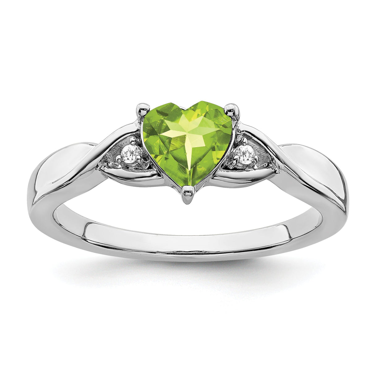 Sterling Silver Rhodium-plated Peridot and Diamond Ring, Size 6–8 - Sophia Jewelers Main image