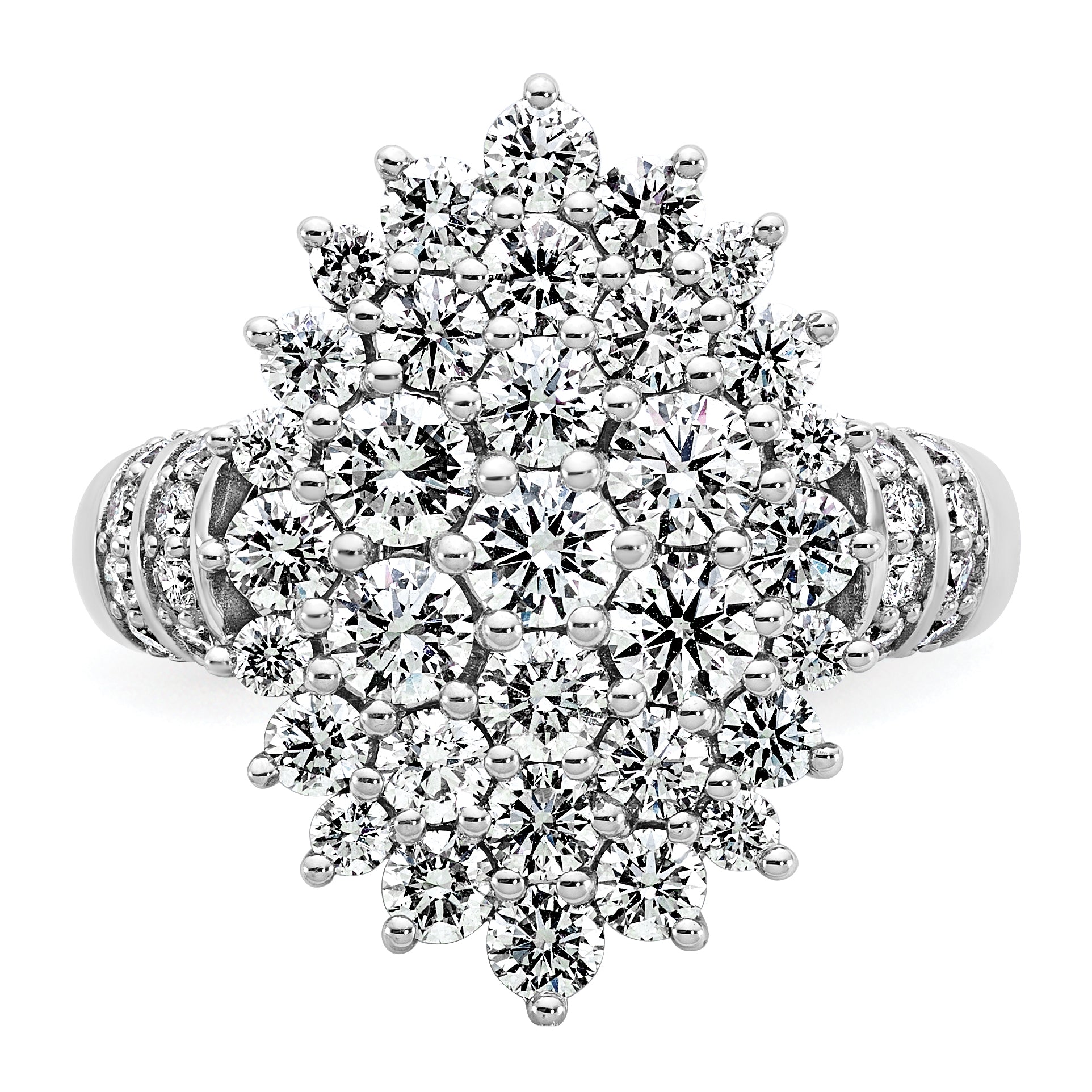 14k White Gold 2 5/8 carat Lab Grown Diamond VS/SI+ G+ Complete Cluster Fashion Ring
