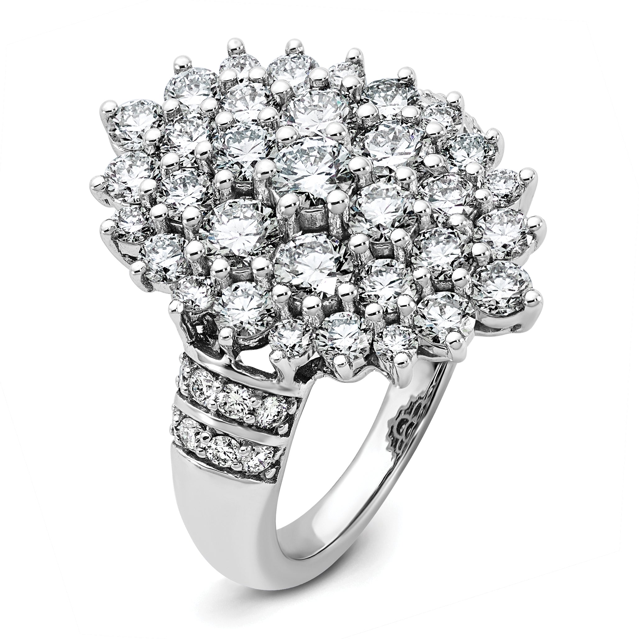 14k White Gold 2 5/8 carat Lab Grown Diamond VS/SI+ G+ Complete Cluster Fashion Ring