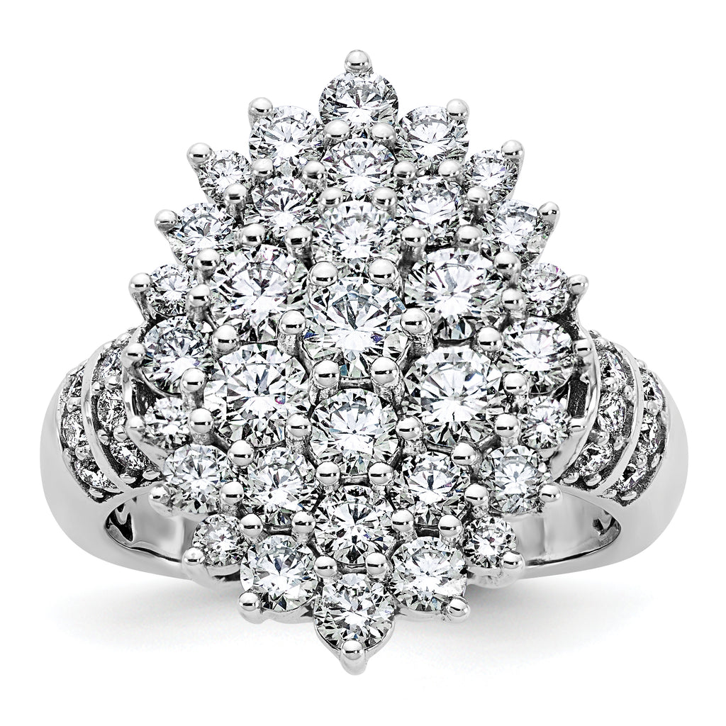 14k White Gold 2 5/8 carat Lab Grown Diamond VS/SI+ G+ Complete Cluster Fashion Ring
