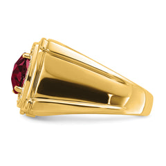 14k Created Checkerboard Ruby and Diamond Mens Ring