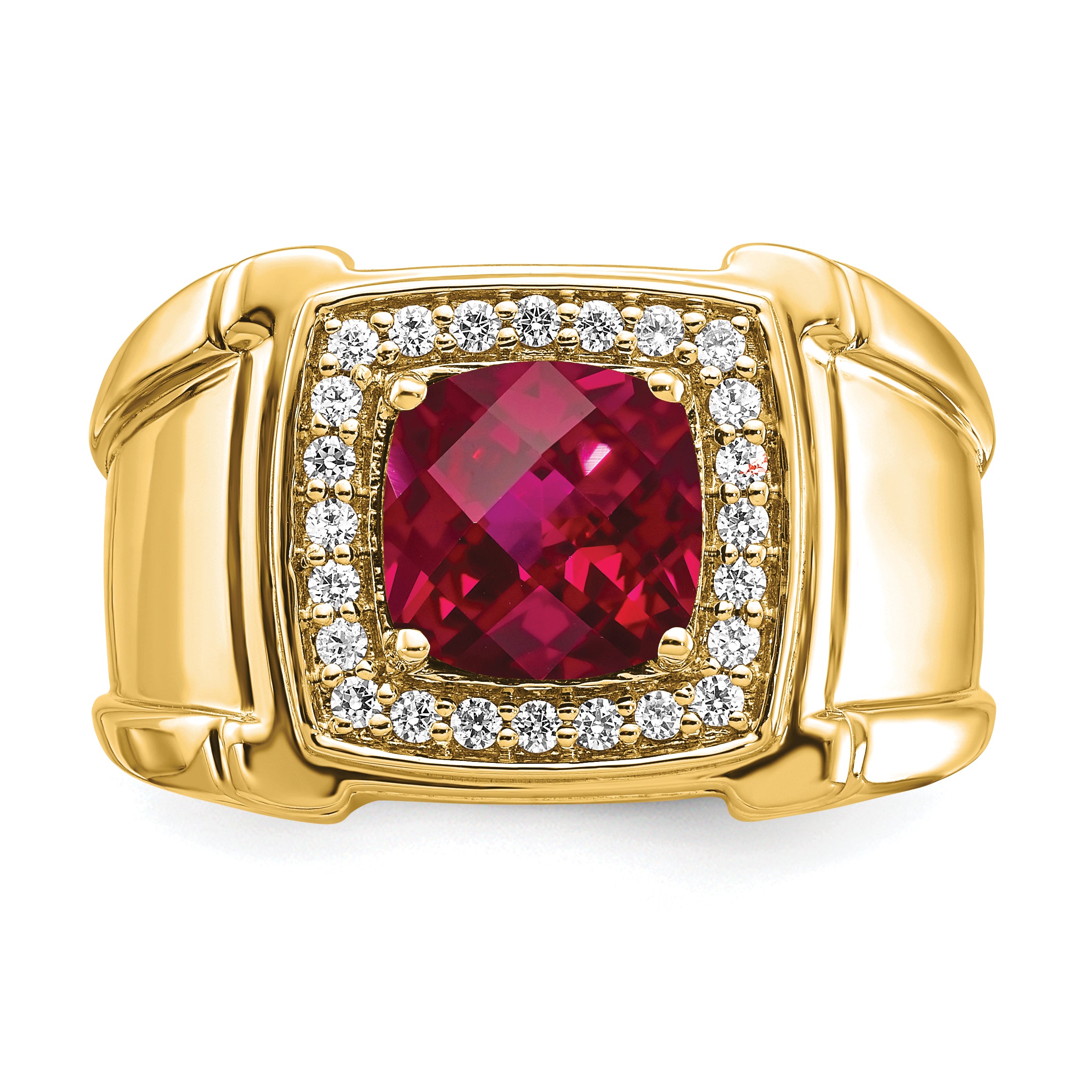 14k Created Checkerboard Ruby and Diamond Mens Ring