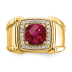 14k Created Checkerboard Ruby and Diamond Mens Ring