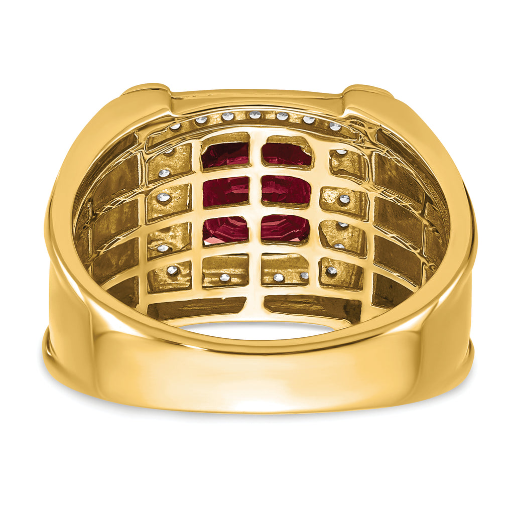 14k Created Checkerboard Ruby and Diamond Mens Ring