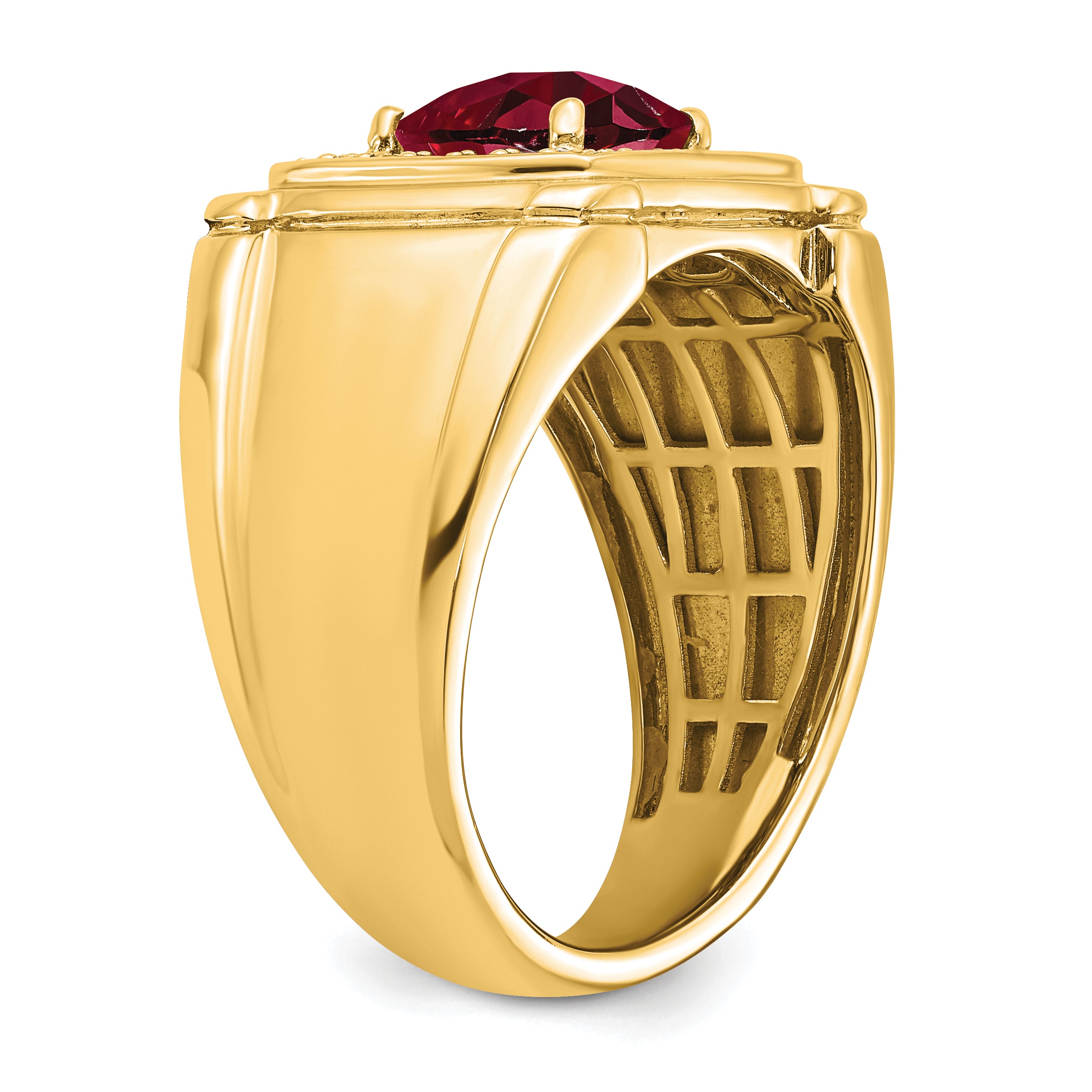 14k Created Checkerboard Ruby and Diamond Mens Ring