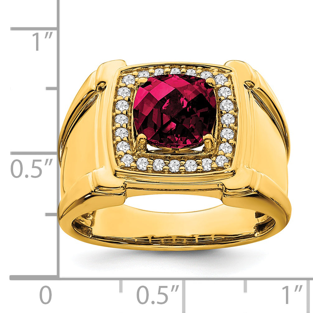14k Created Checkerboard Ruby and Diamond Mens Ring