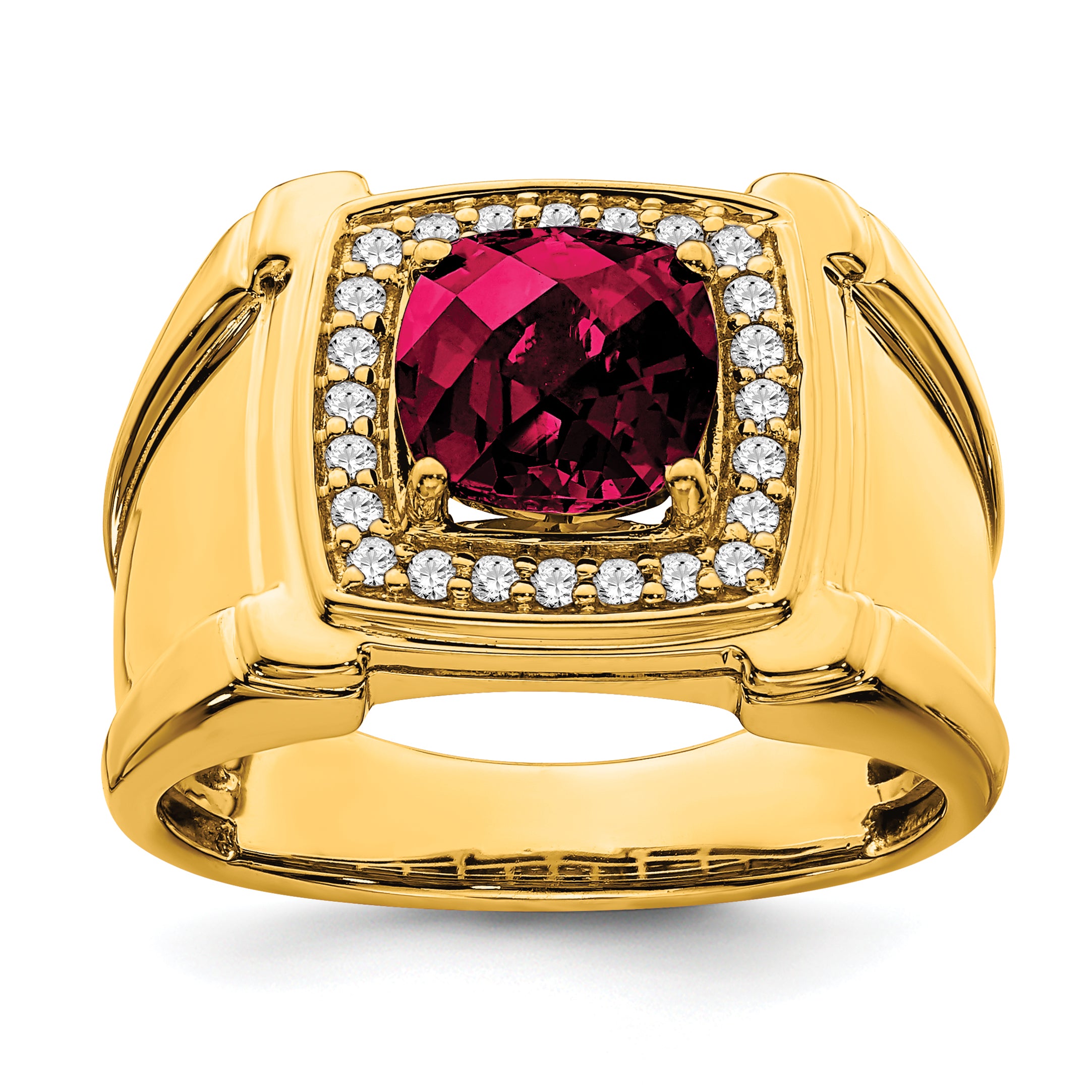 14k Created Checkerboard Ruby and Diamond Mens Ring Main image