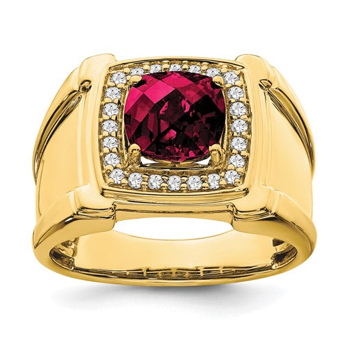 Men's Lab-Grown Diamond & Lab-Created Ruby Ring in 14K Yellow Gold (1/4 ct. tw.), Size 10 - Sophia Jewelers Main image