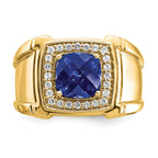 14k Created Checkerboard Sapphire and Diamond Mens Ring
