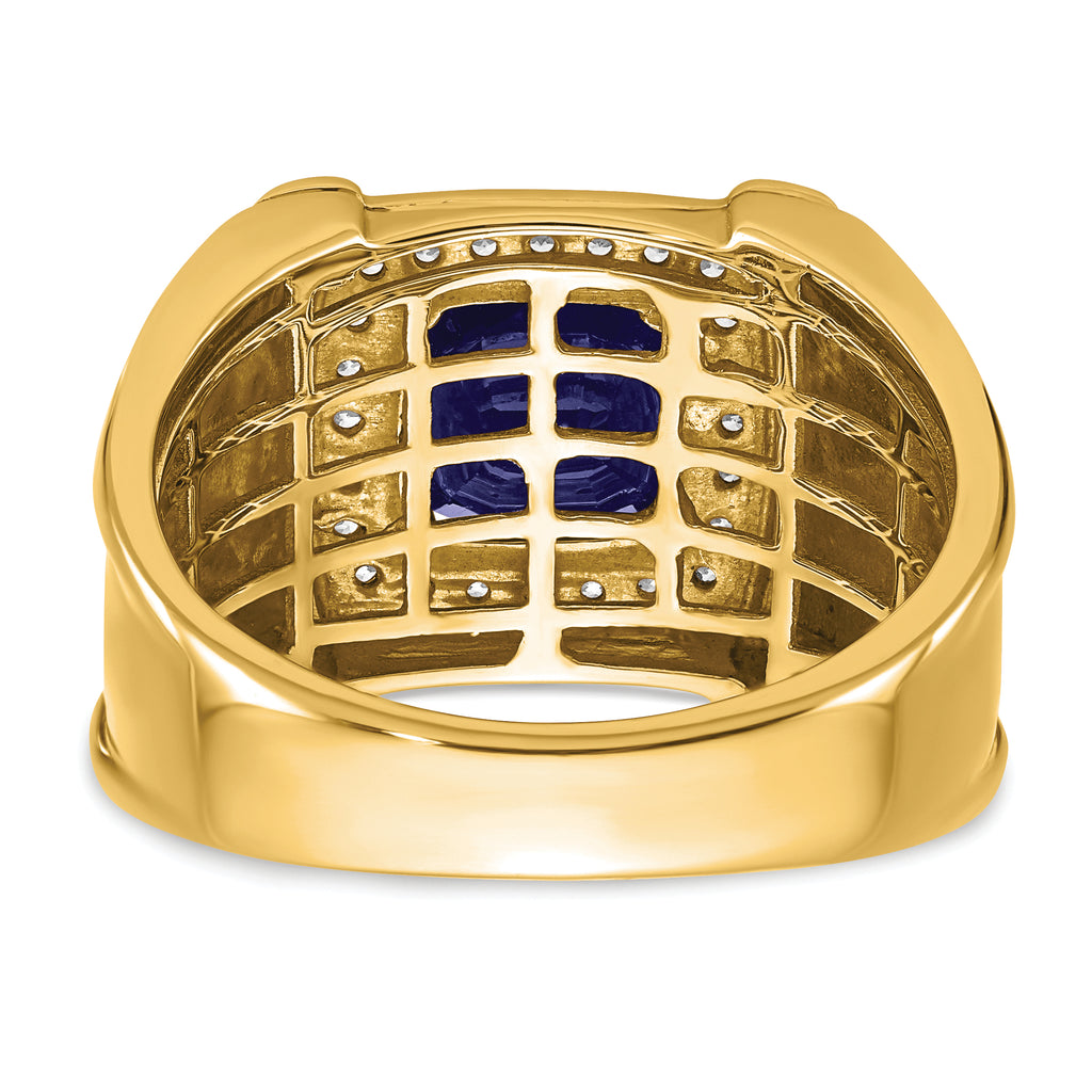 14k Created Checkerboard Sapphire and Diamond Mens Ring