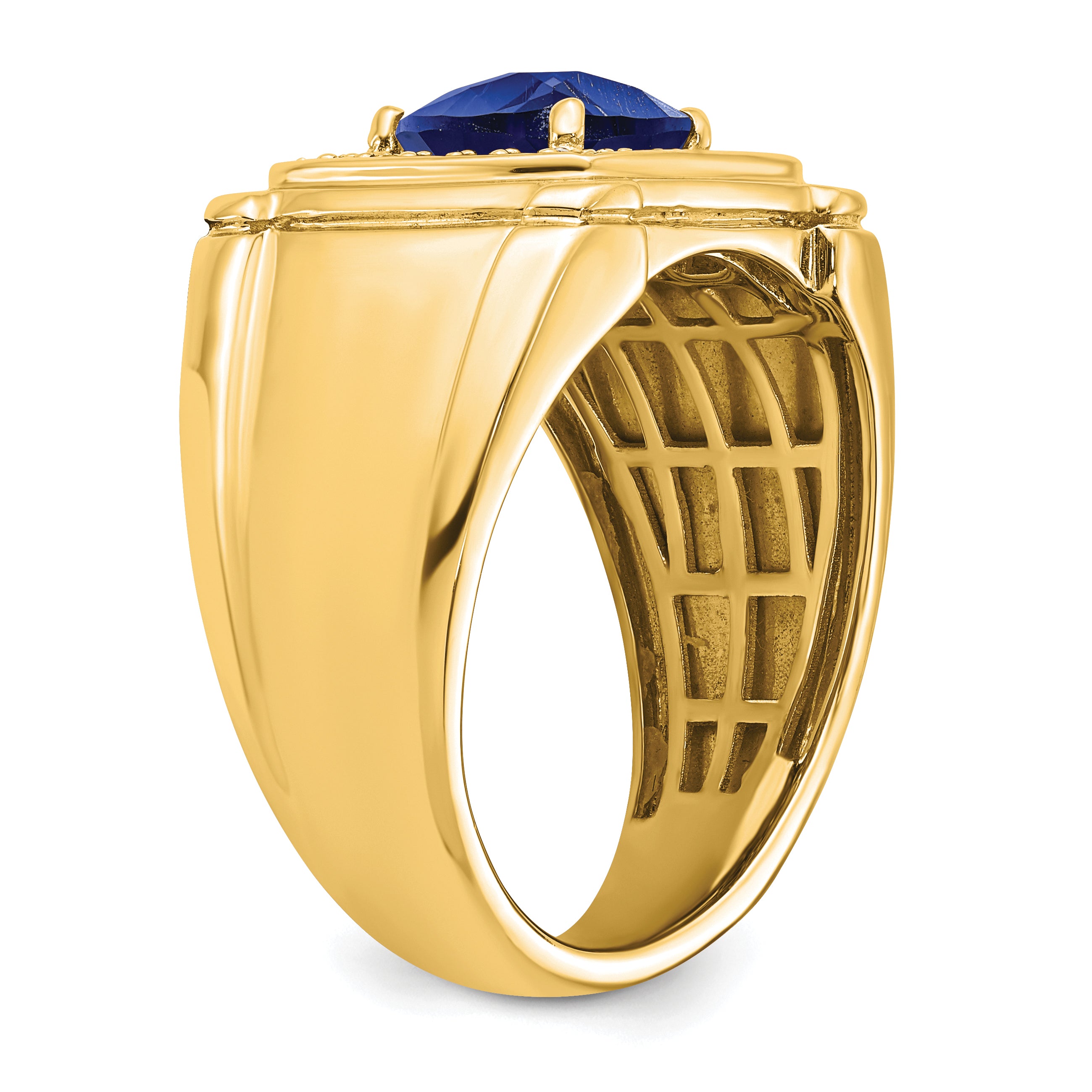 14k Created Checkerboard Sapphire and Diamond Mens Ring
