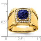 14k Created Checkerboard Sapphire and Diamond Mens Ring