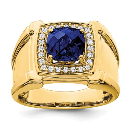 Men's Lab-Created Blue Sapphire & Lab-Grown Diamond Ring in 14K Yellow Gold (1/4 ct. tw.), Size 10 - Sophia Jewelers Main image