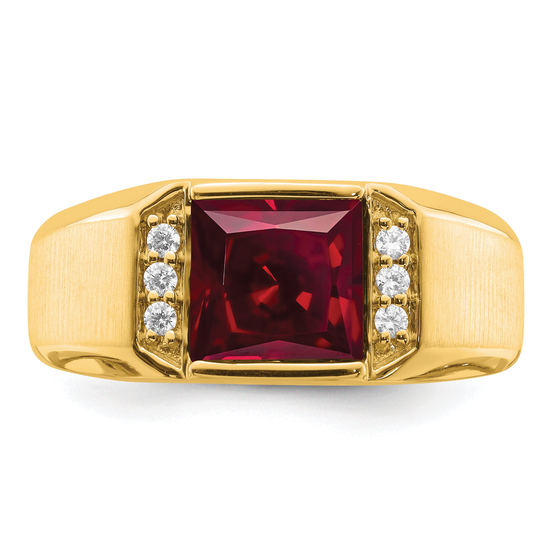 14k Square Created Ruby and Diamond Mens Ring