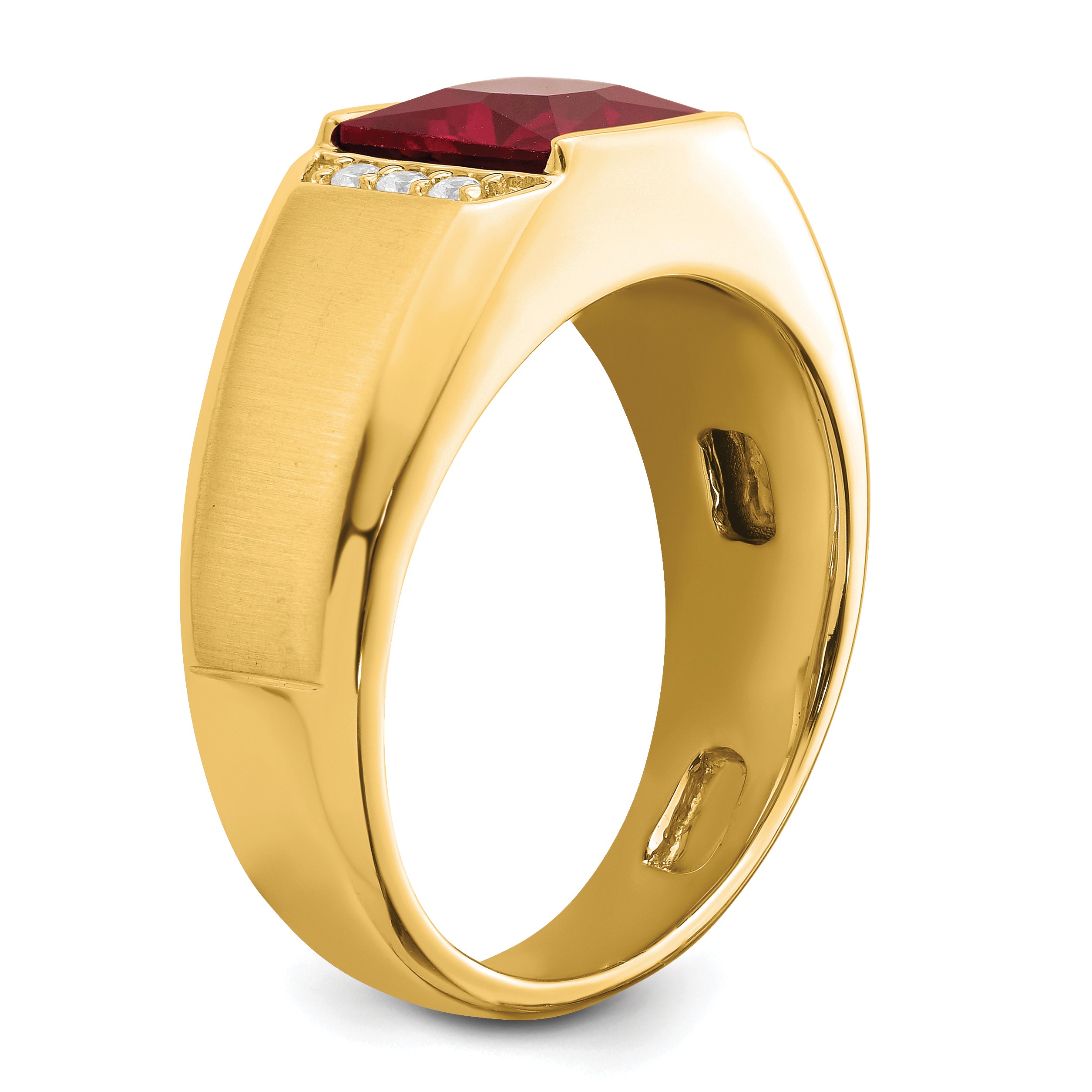 14k Square Created Ruby and Diamond Mens Ring