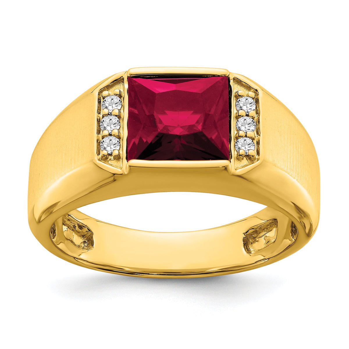 Men's Square Lab-Created Ruby & Diamond Ring in 14K Yellow Gold (1/8 ct. tw.), Size 10 - Sophia Jewelers Main image