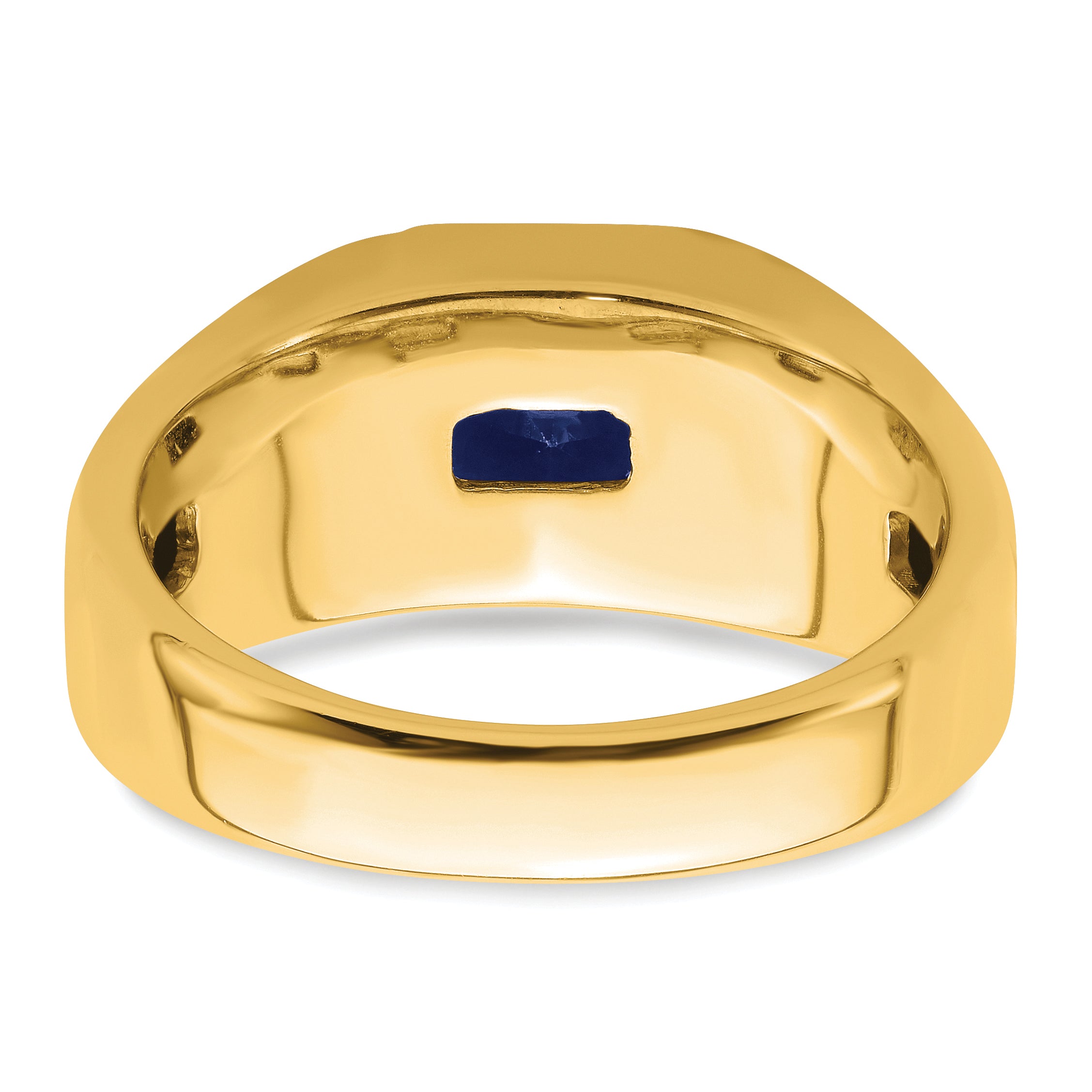 14k Square Created Sapphire and Diamond Mens Ring