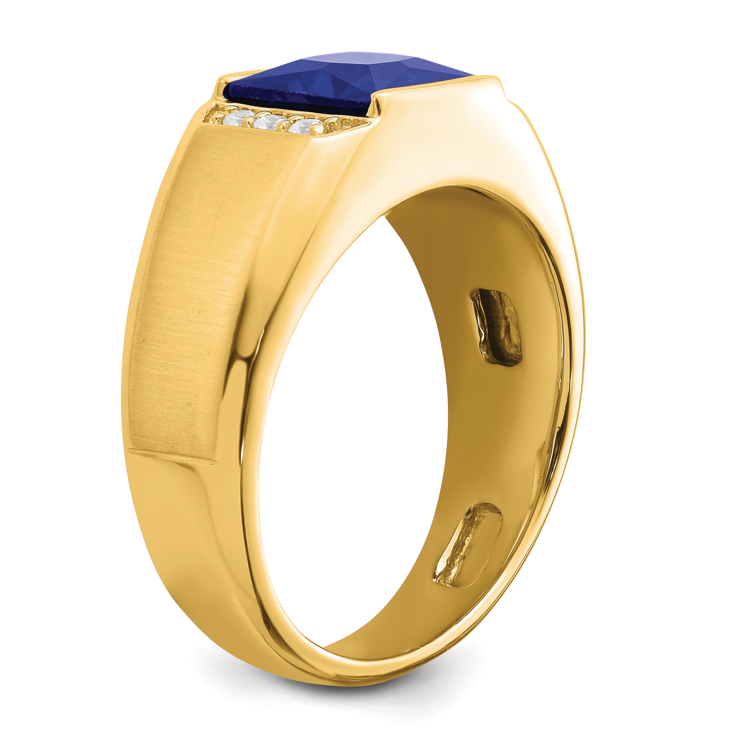 14k Square Created Sapphire and Diamond Mens Ring