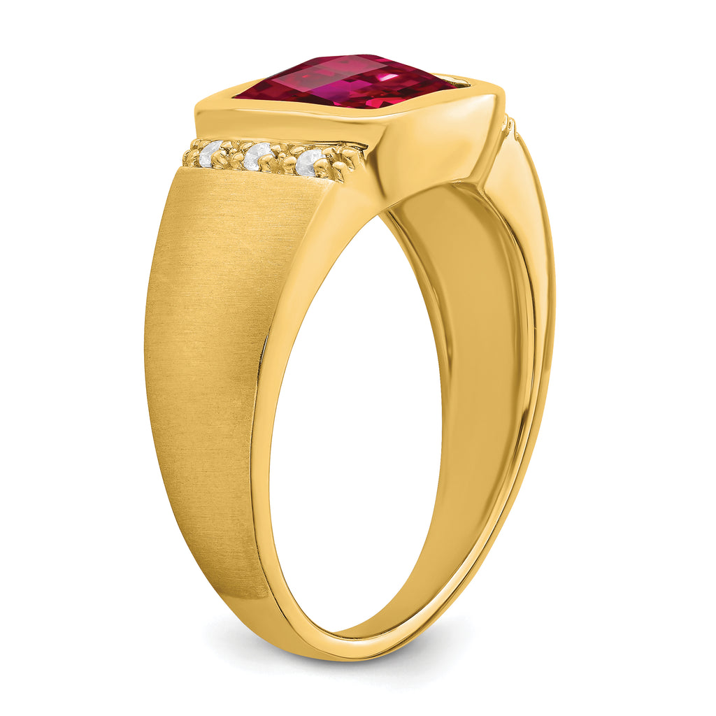 14k Created Ruby and Diamond Mens Ring