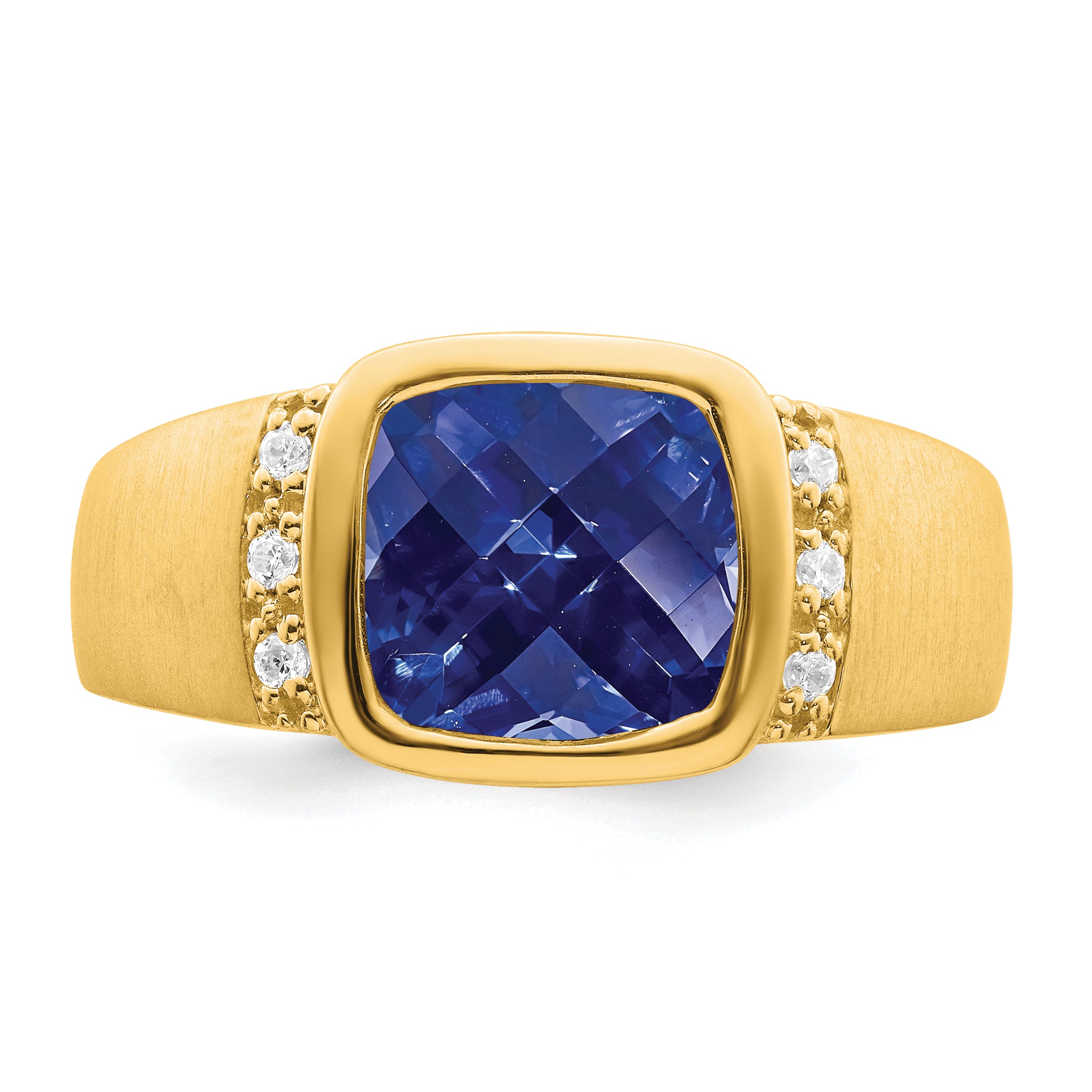 14k Created Sapphire and Diamond Mens Ring