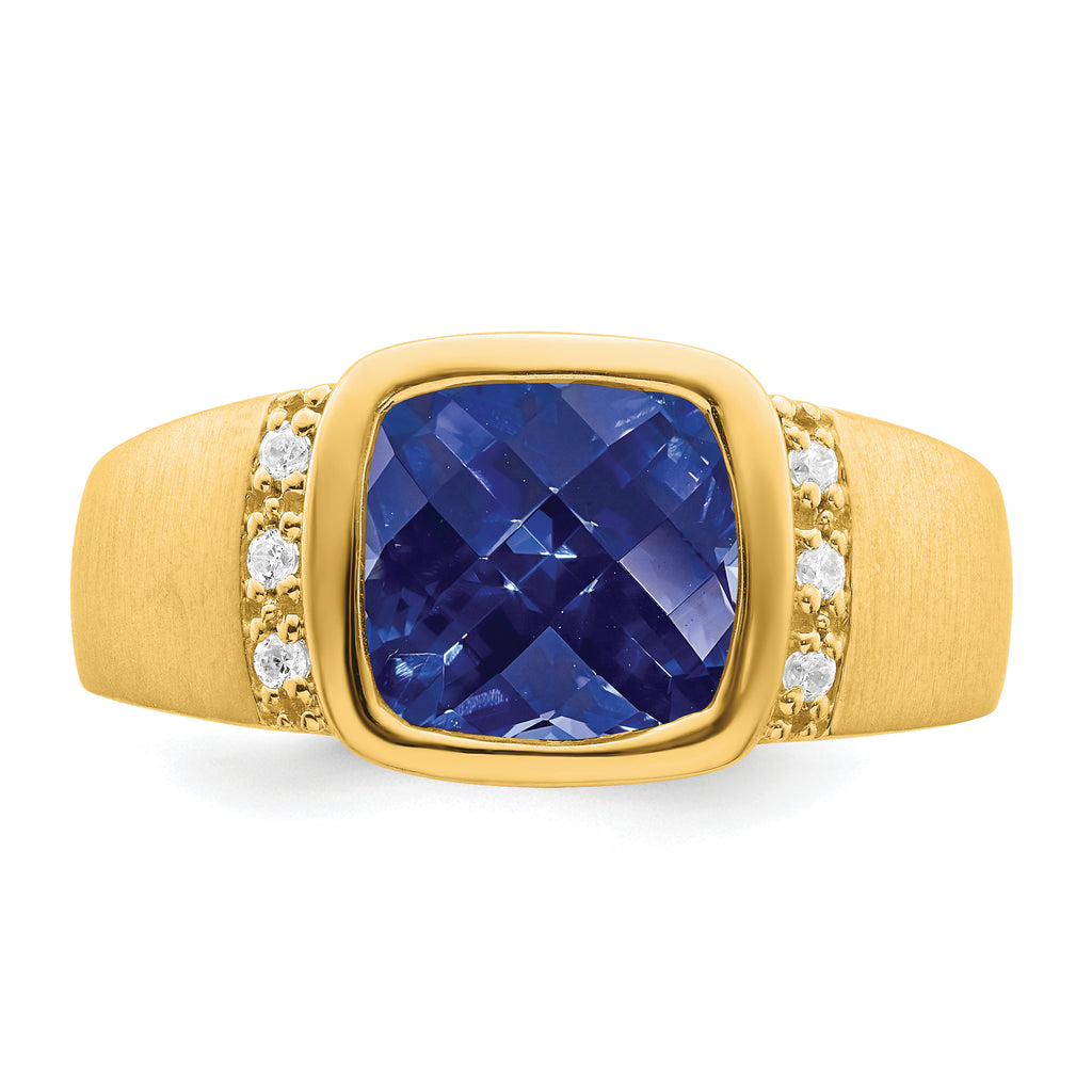 14k Created Sapphire and Diamond Mens Ring