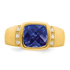 14k Created Sapphire and Diamond Mens Ring