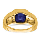 14k Created Sapphire and Diamond Mens Ring