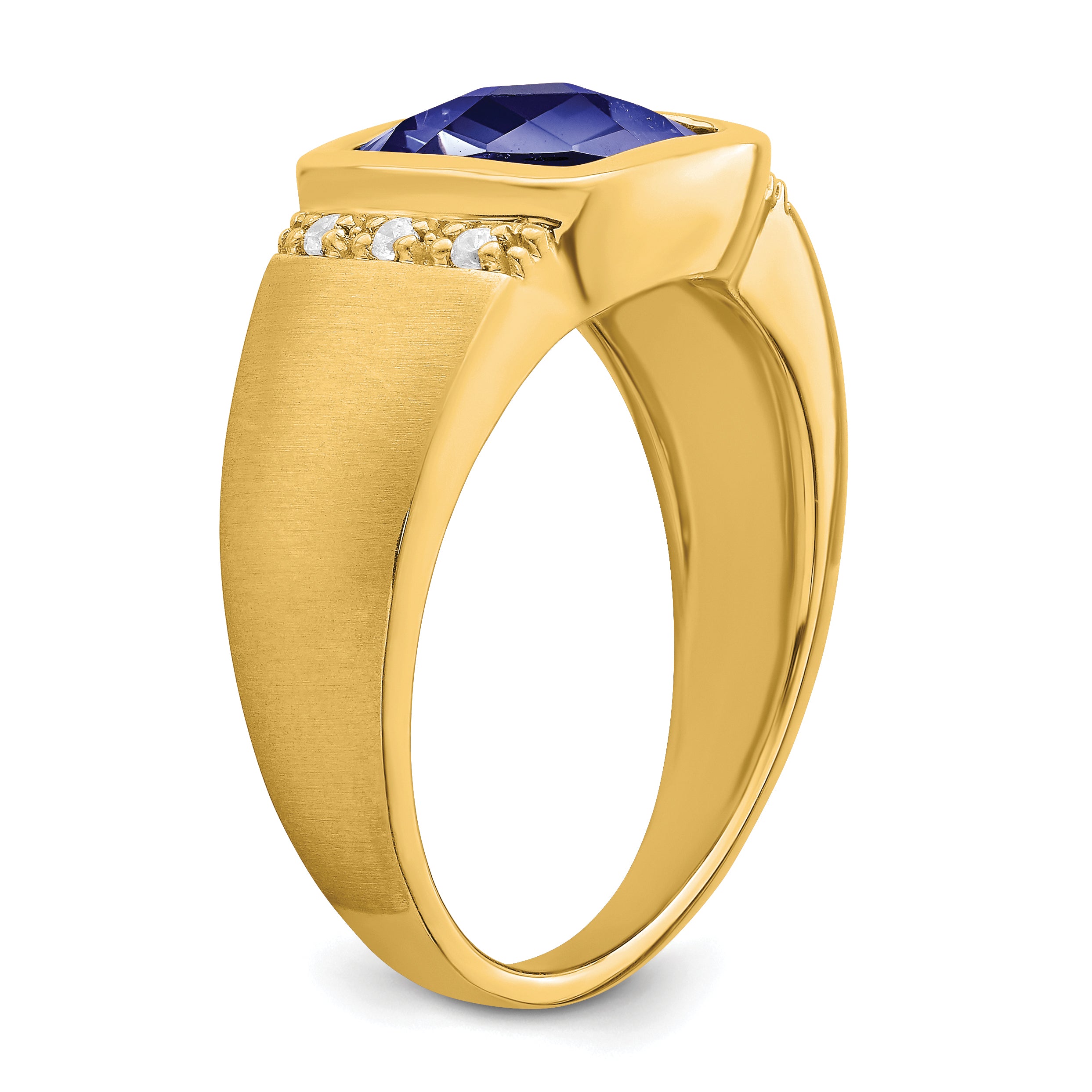 14k Created Sapphire and Diamond Mens Ring