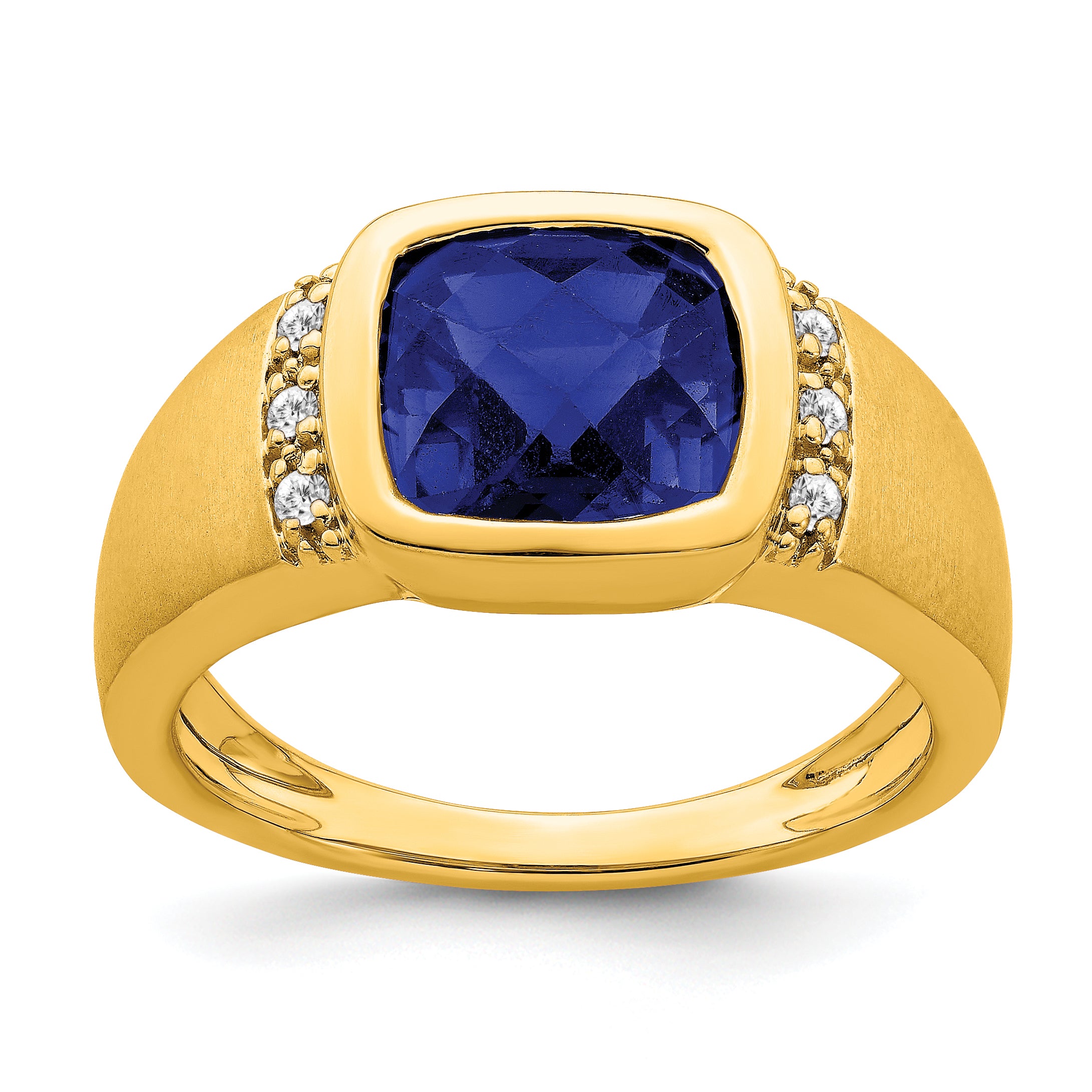 14k Created Sapphire and Diamond Mens Ring Main image