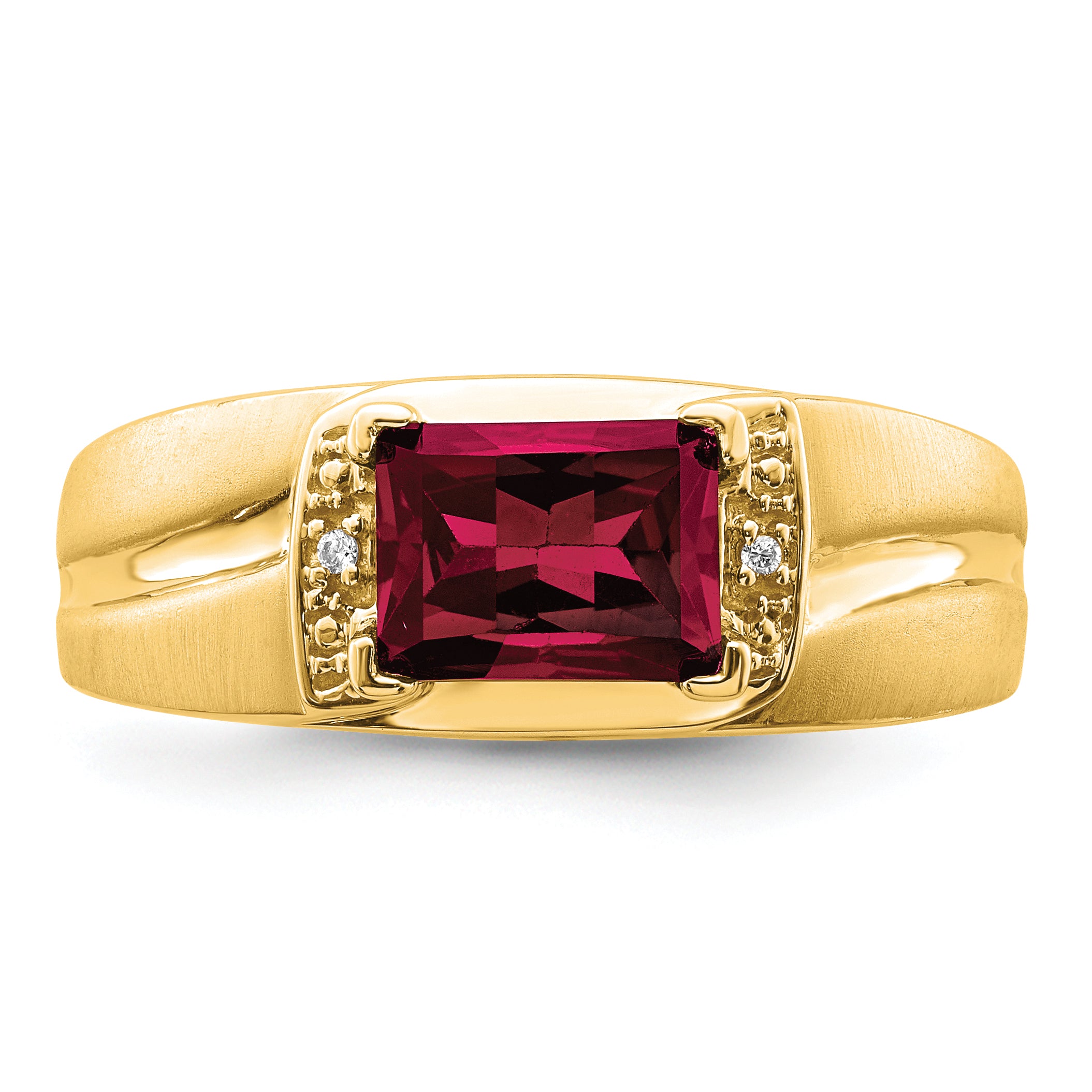 14k Emerald-cut Created Ruby and Diamond Mens Ring