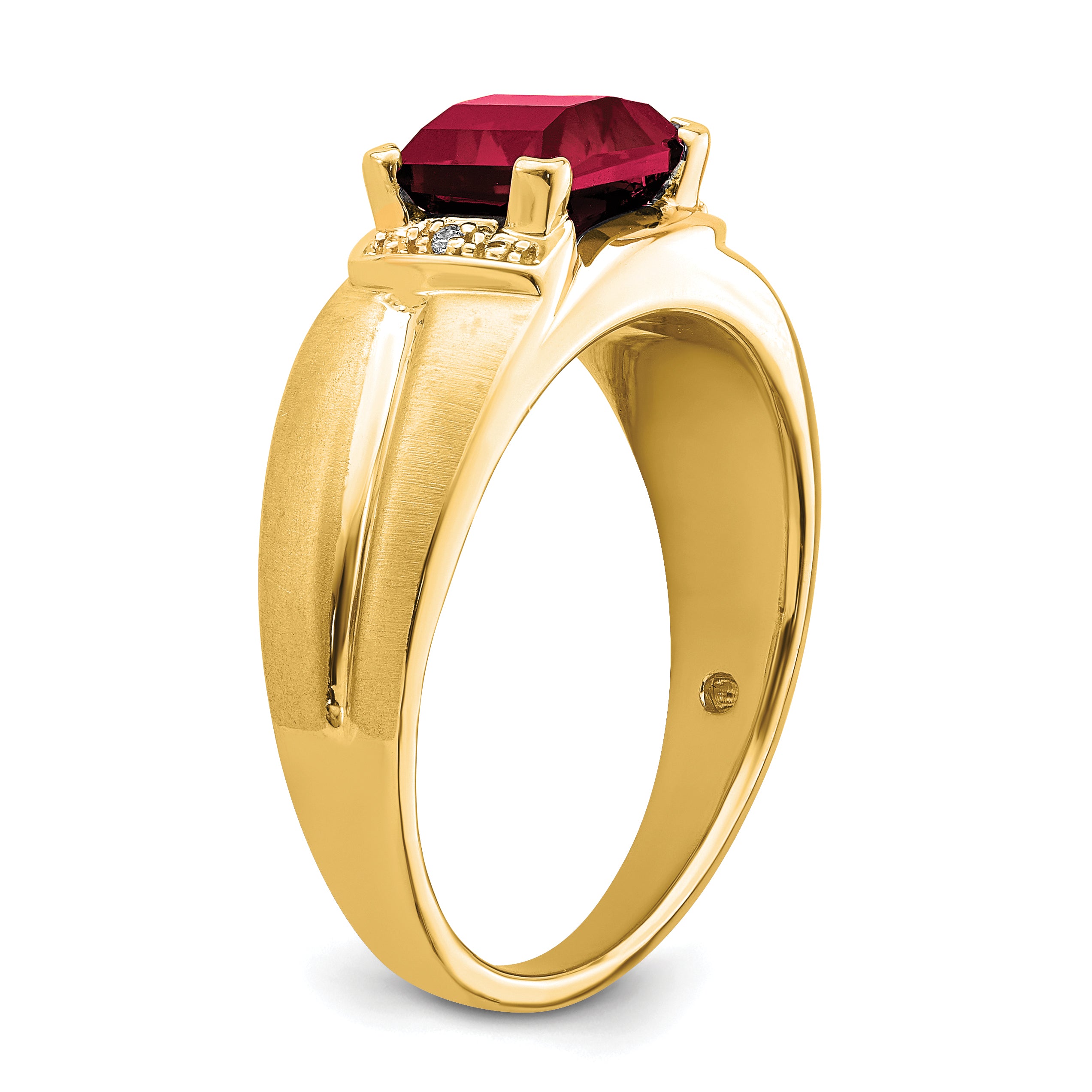 14k Emerald-cut Created Ruby and Diamond Mens Ring