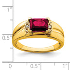 14k Emerald-cut Created Ruby and Diamond Mens Ring