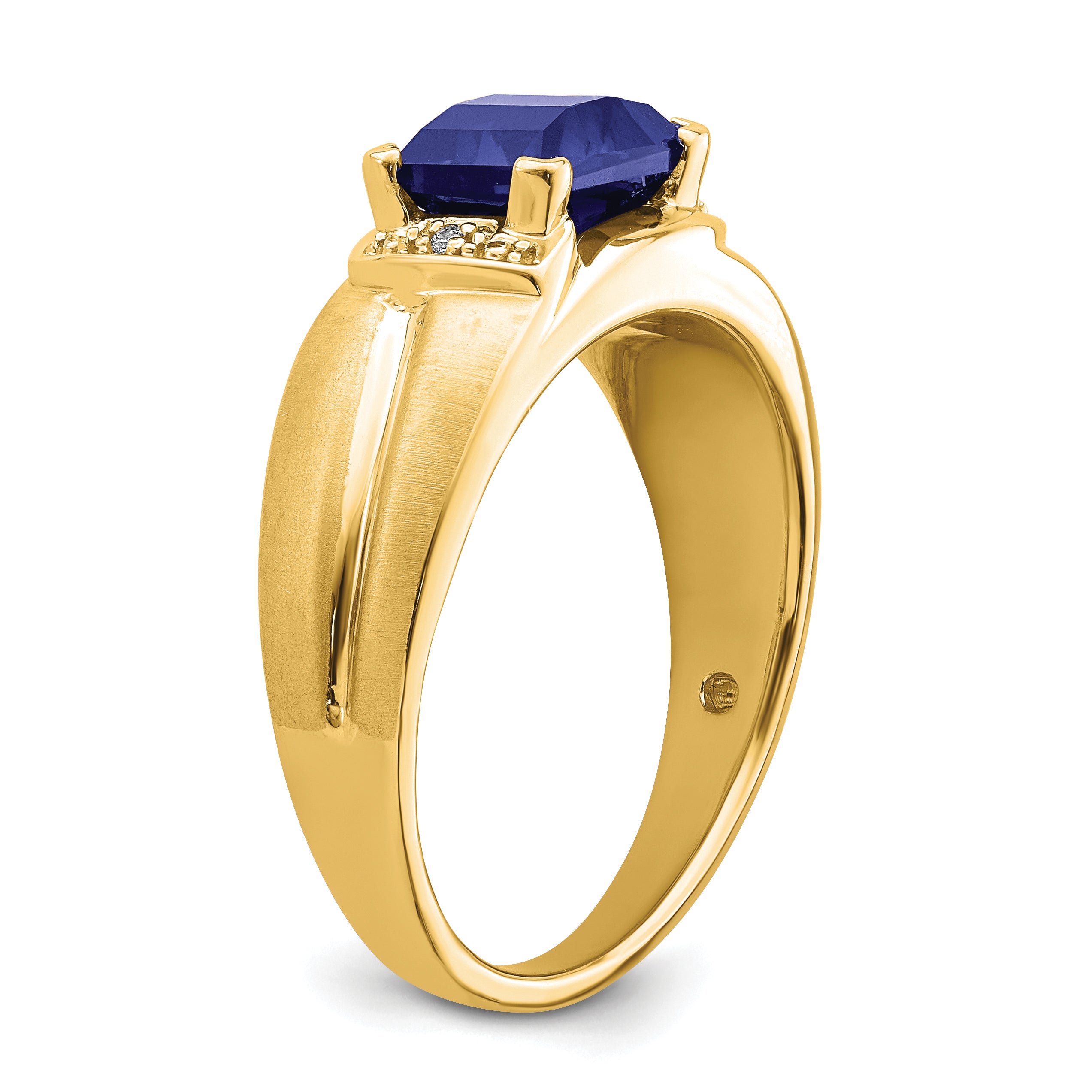 14k Emerald-cut Created Sapphire and Diamond Mens Ring