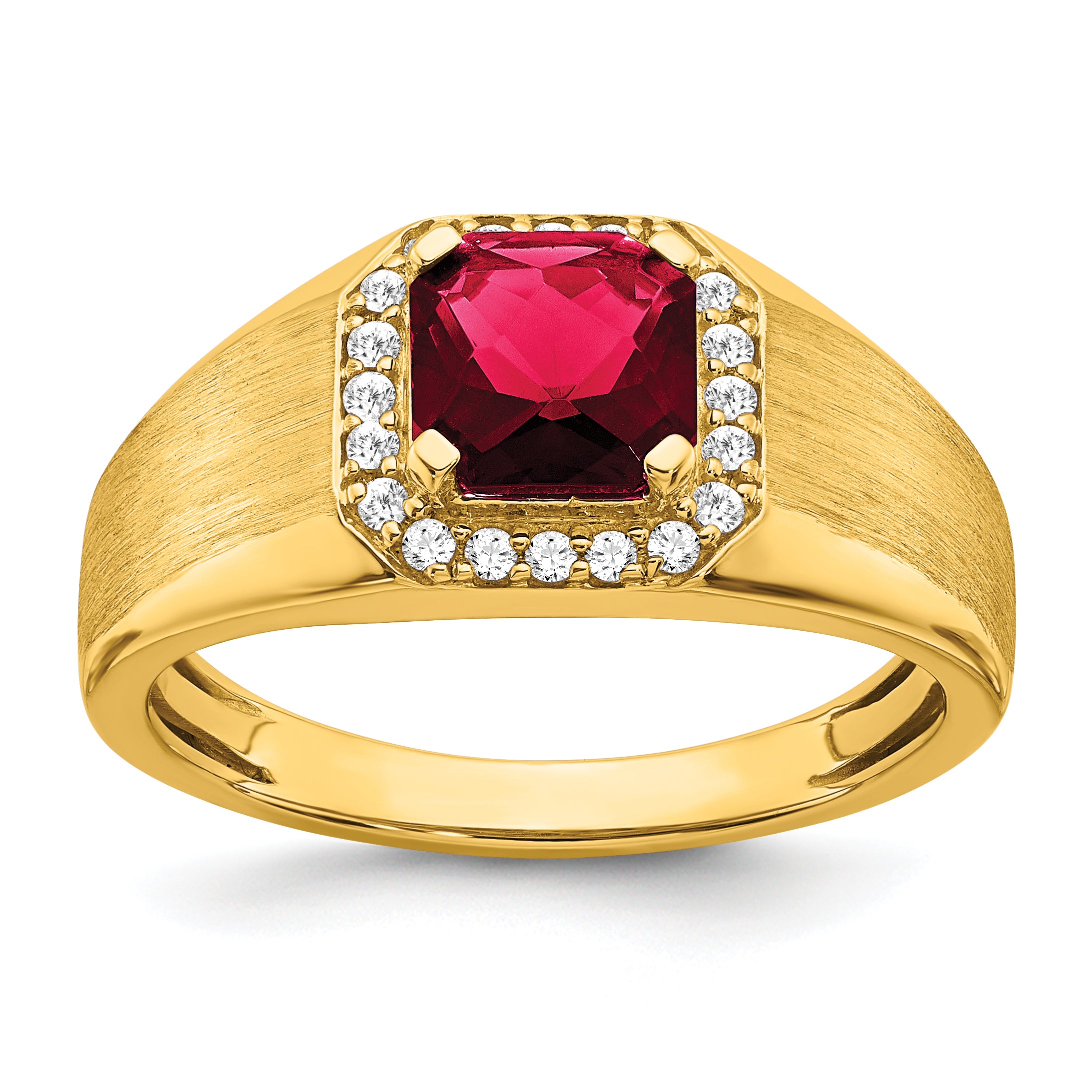 14k Cushion Created Ruby and Diamond Mens Ring Main image