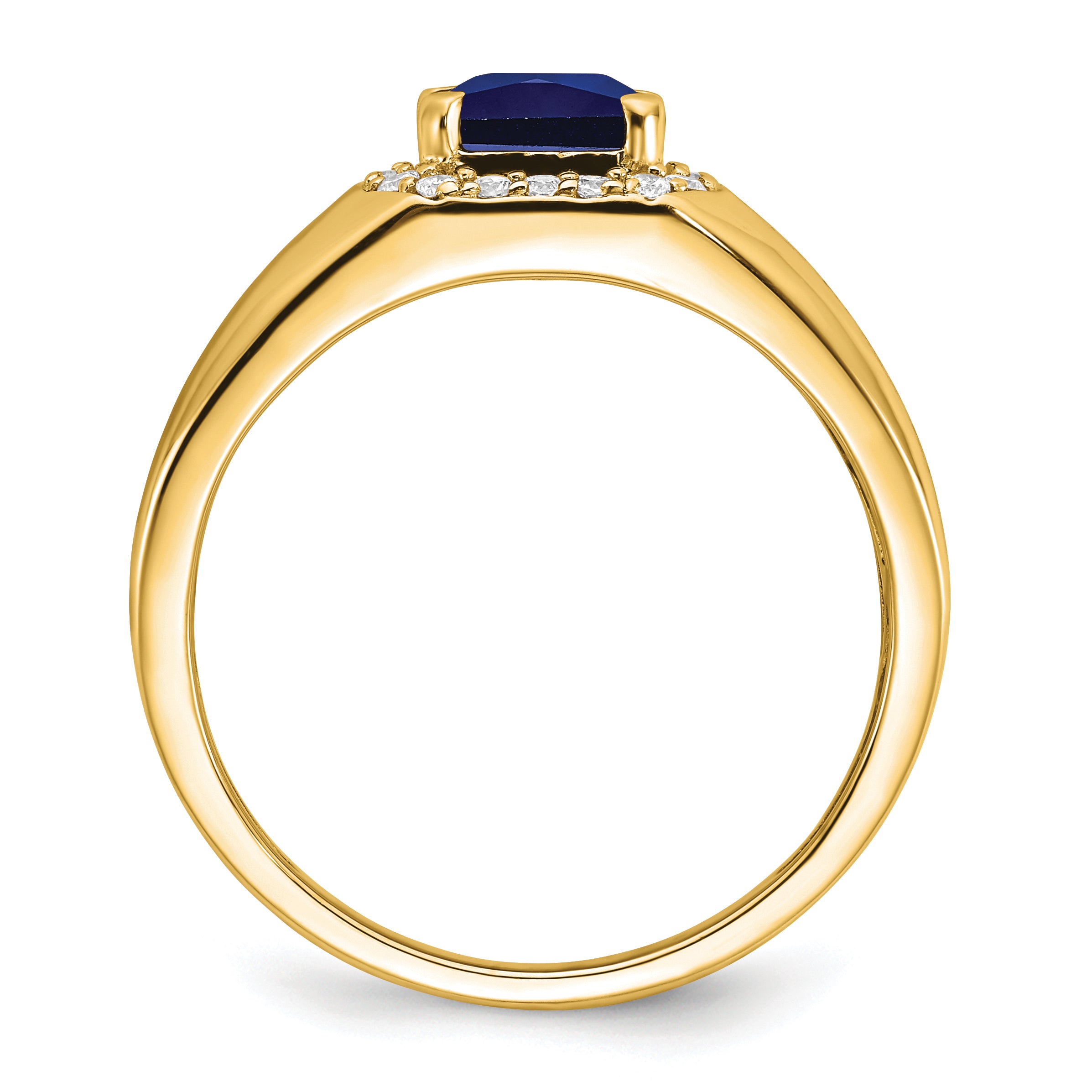 14k Cushion Created Sapphire and Diamond Mens Ring