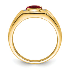 14k Cushion Created Ruby and Diamond Mens Ring