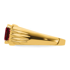 14k Cushion Created Ruby and Diamond Mens Ring