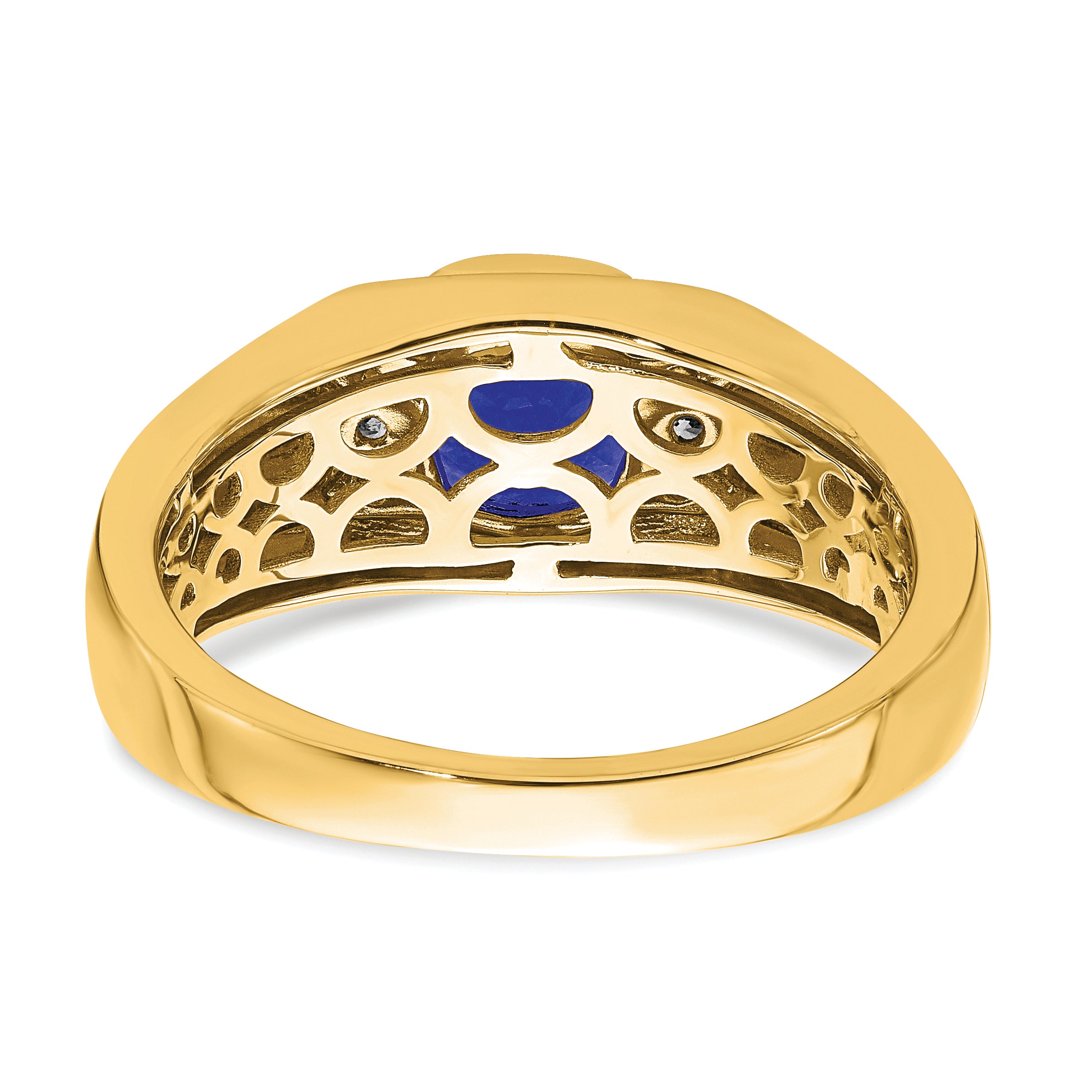 14k Cushion Created Sapphire and Diamond Mens Ring