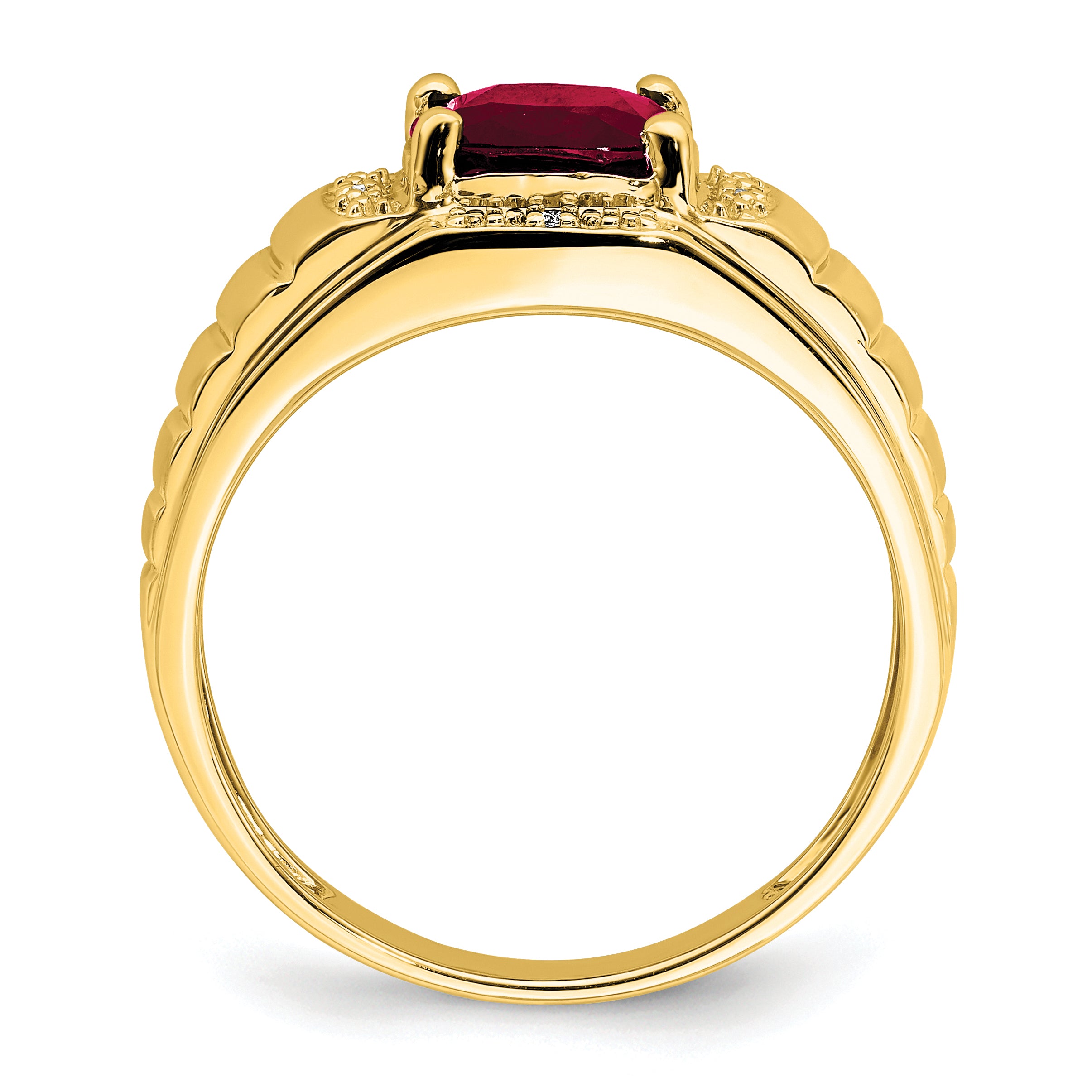 14k Cushion Created Ruby and Diamond Mens Ring Secondary image