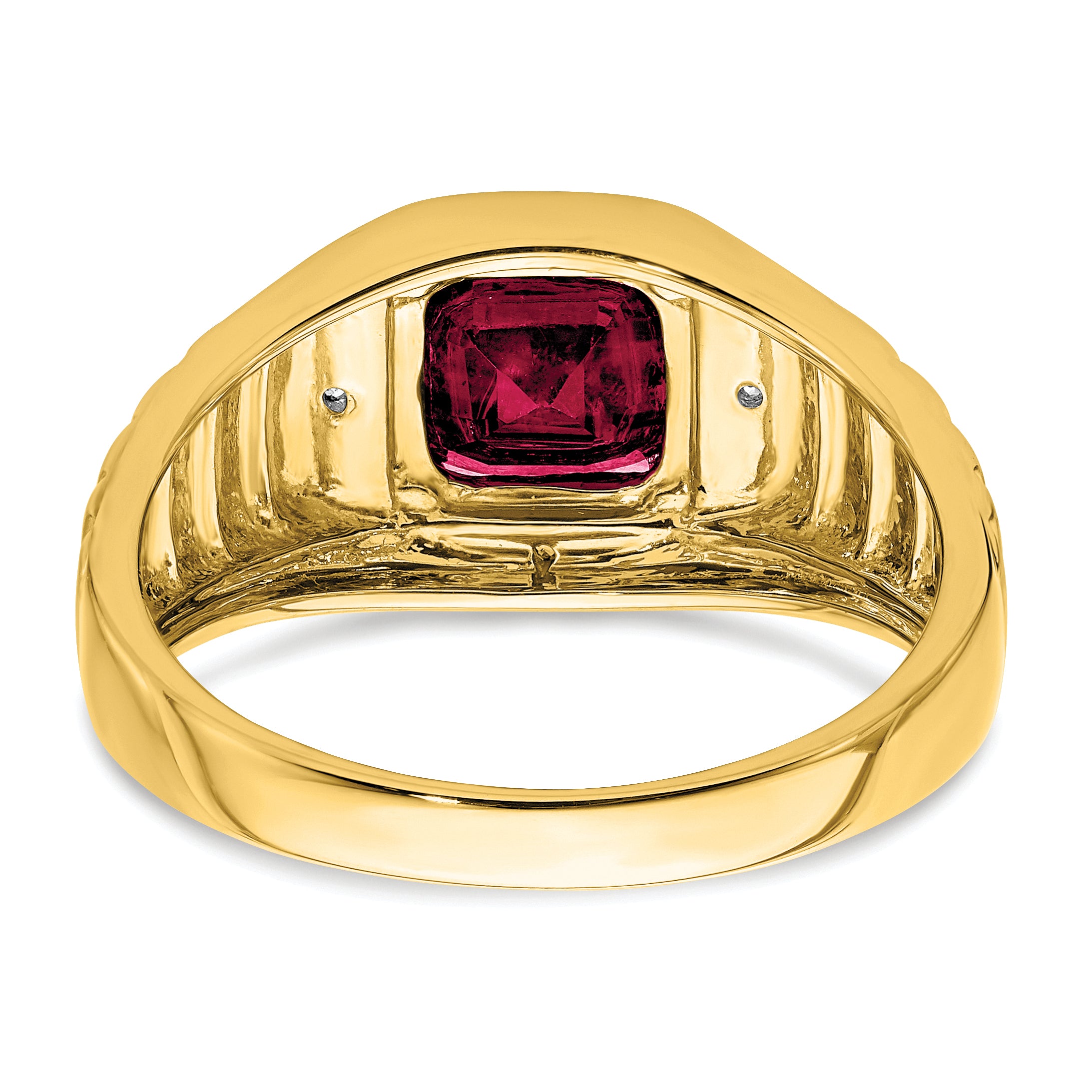 14k Cushion Created Ruby and Diamond Mens Ring