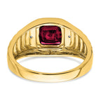 14k Cushion Created Ruby and Diamond Mens Ring